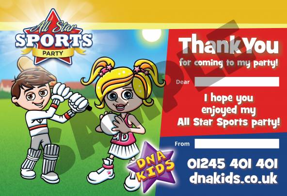 All Star Sports Party Thank You