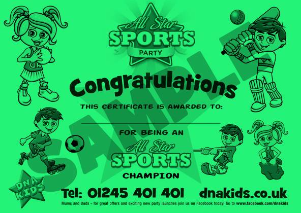 All Star Sports Certificate