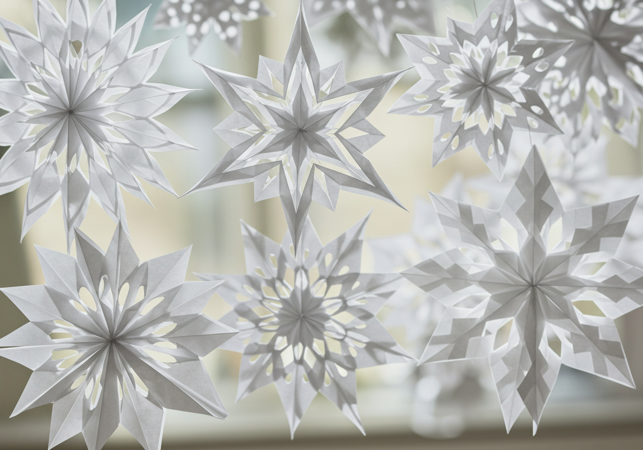 Homemade paper snowflakes