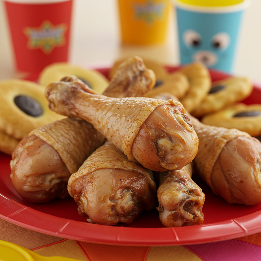 Chicken drumsticks served up at a kids party