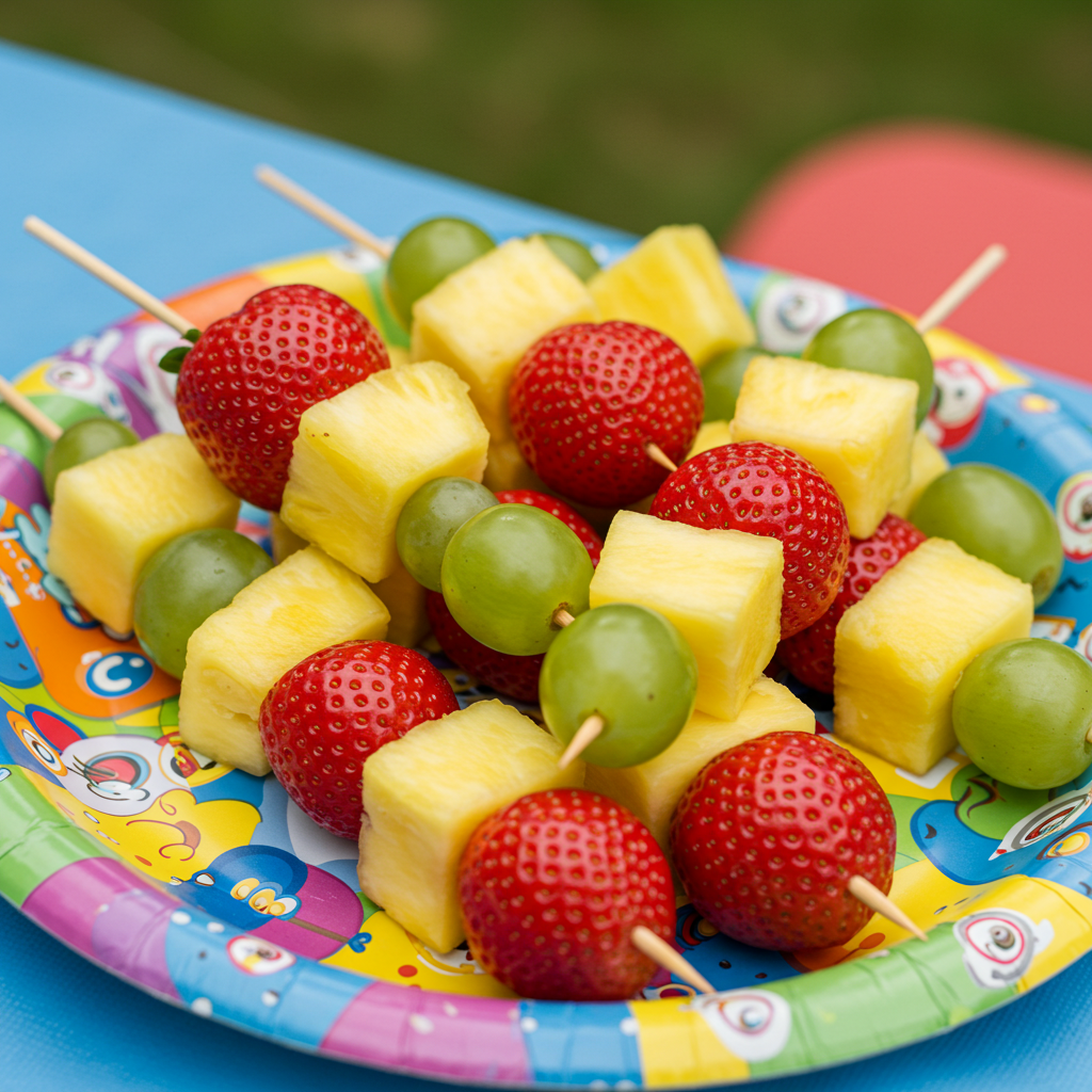 Colourful fruit skewers