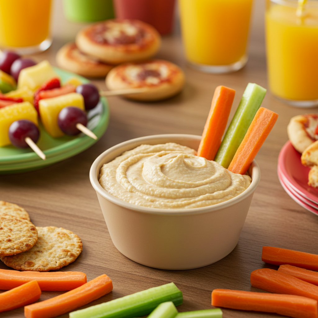 Hummus served up at a kids birthday party